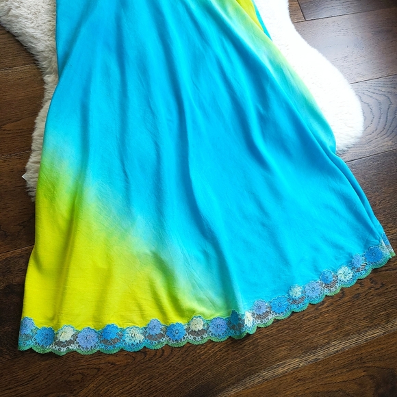 RARE Vintage Betsey Johnson Fairycore Vibrant Ombre Lace Silk Midi Slip … - Picture 7 of 9